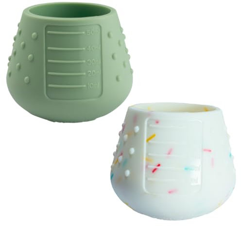 Tidy Tot Dinky Cup Lot de 2 gobelets d'apprentissage ouverts équilibrés pour bébé à partir de 4 mois, en silicone sans BPA, extra petit pour les bouches étroites et les petites mains | Gobelet pour