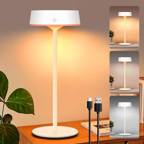 Lampe de Table LED Sans Fil, Solaire d'Extérieur avec Interrupteur Tactile, Rechargeable par USB, 3 Températures de Couleur, Intensité Variable en Continu pour Intérieur & Extérieur (Blanc*Lot de 1)