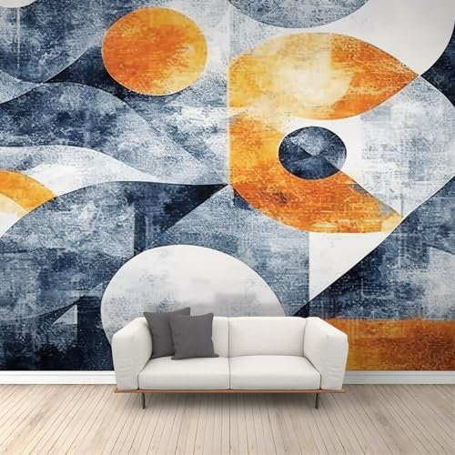 QDJKBL Nordic Medieval Wall Murals Bohemian Golden Geometry Mural Wallpaper Circle Geometry Navy Blue Wallpaper for Tv Background Wall Home Decoration 300 x 210 cm