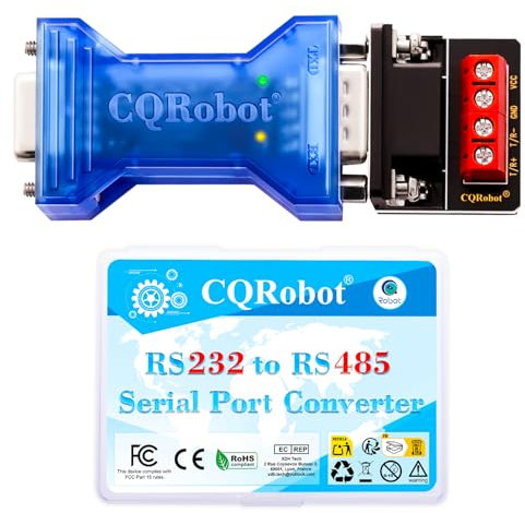 CQRobot Passiva da RS-232 a RS-485 Conversione Porta Seriale Adattatore con Indicatore di Stato, Trasmissione Bidirezionale, Protezione ESD da 15kV e Sovratensione da 600W, Supporta 32 Nodi.