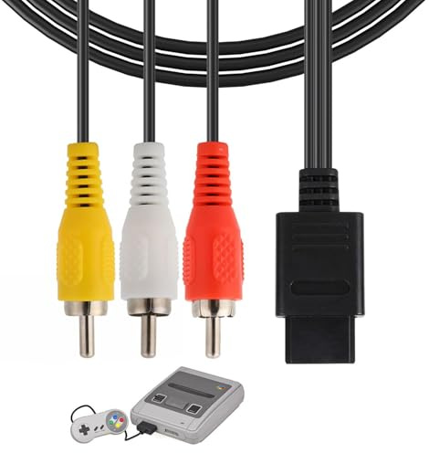 N64 AV Cable – RCA Audio Video Cord Compatible with Nintendo 64, GameCube & Super Nintendo – Retro Console Composite AV TV Adapter – Video Output for Classic Gaming Experience on Modern Displays
