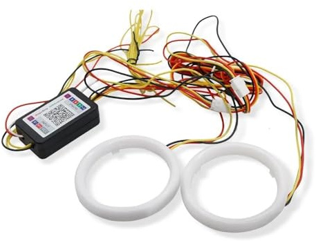 YETGFBH Angel Eyes,Angel Eyes Scheinwerfer 2pcs rgb+gelbe Bernstein Blinselfunktion Engel Augen Halo Ring Bluetooth App Car UTV Motorrad DRL Scheinwerfer dekoratives Licht(60mm)
