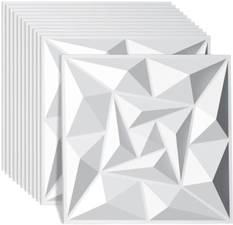 Yugodex 3D Wandpaneele, 3D Wandverkleidung Paneele, 3D Wall Panels, Wanddeko Platten, Wasserfest, Hitzebeständig, aus Hochsteifes PVC - 50 x 50 cm, Quarz Weiß, 36 Stück (9 m²)