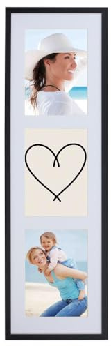 Collage Bilderrahmen Holz Fotos Massivholz Bilderrahmen mit Passepartout & bruchsicherem Kunststoffglas | Quer & Hochformat Wandrahmen S111: Farbe: Schwarz | Format: 3x 13x18 H