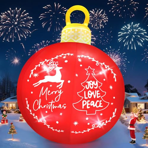 Kalolary 15FT Riesige aufblasbare Weihnachtsdekoration für den Außenbereich, aufblasbare Weihnachtsglocken-Dekorationen mit integrierten LED-Ornamenten, aufblasbare Kugeldekoration für den Garten