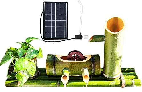 Fontana Solare con Pompa, Fontana in bambù Naturale per Esterni, fontane da Giardino per Esterni, per laghetti Interni, acquari, vasi da Fiori, 80 cm