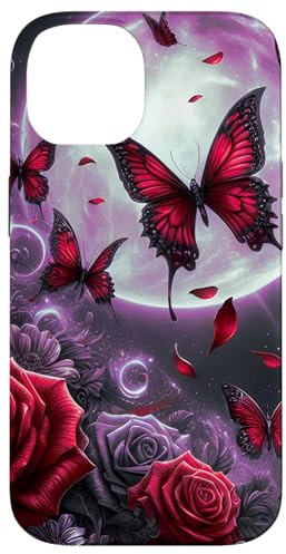Cute Pink Floral Rose Butterfly Design Purple Flower Galaxy Case for iPhone 14