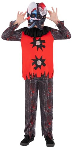 Smiffys Kids 2 Headed Chuckles The Clown Costume Creepy Double Head Fancy Dress Scary Circus Clown Halloween Outfit with Shirt Trousers and Mask for Boys