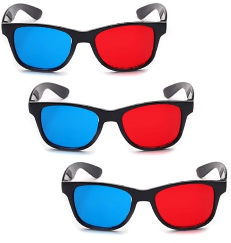 3 x 3D-Brille, universal, TV-Film, dimensionaler Videorahmen, 3D-Brille, DVD-Spiel, Glas, 3D-Stil, Brille für 3D-Filme, Spiele, 3D-Brille, leichtes Design, Fernseher und Video, Rot und Blau