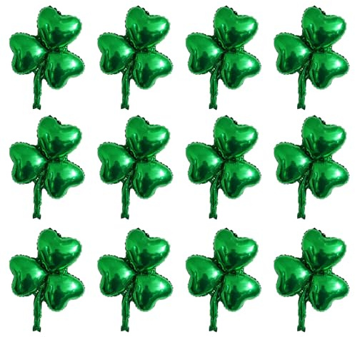 KTGUK 12 Stück St. Patricks Day Kleeblatt-Luftballons, Grün, Folienballons, Glückskleeblätter, Irish Party Favors Supplies