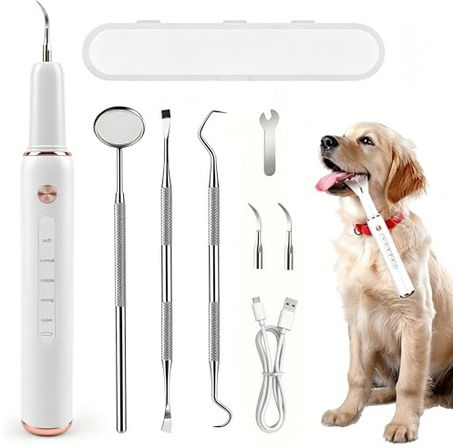 FIVAVA Zahnsteinentferner Hunde, Zahnreinigungsset Ultraschall für Hund, 5 Reinigungsmodi, zur Entfernung von Zahnstein & Zahnbelag, mit LED-Licht, wiederaufladbar