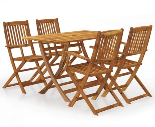 Mandloder 5-TLG. Garten-Essgruppe Klappbar Akazie Massivholz, Ölveredelt, Rechteckiger Tisch mit Schirmloch, für Garten Terrasse Balkon, Braun