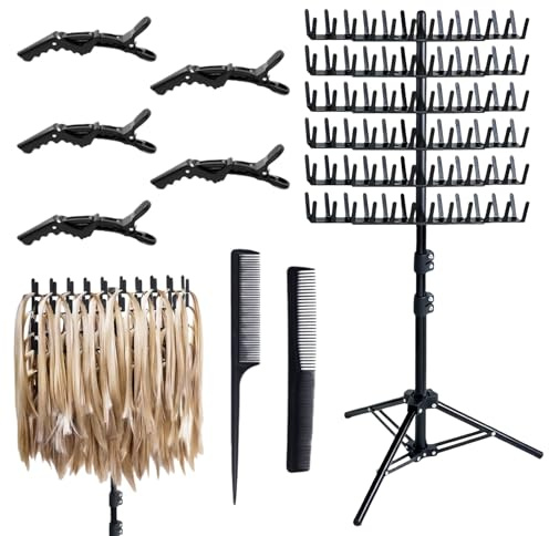 Wig Stand, Trépied Support Perruque, Support de Perruque Réglable pour Tresses, avec 144 Épingles, Noir
