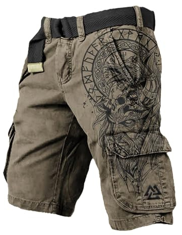 Pantaloni da Lavoro Uomo Corti - Pantaloncini Cargo Avventura Multiuso Uomo con Tasche Funzionali e Design Stampato per Escursioni