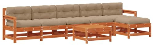 vidaXL Garten-Lounge-Set 7 pcs Wachsbraun Massives Kiefernholz, Garten- und Terrassen-Lounge-Set, Moderne modulare Sitzgelegenheiten, robuste Sofas und stylishe Möbel zum Entspannen