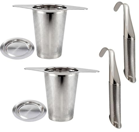 Tea Strainer for Loose Leaf Infuser, 304 Stainless Steel Teapot Tea Maker, Premium Extra Fine Mesh Reusable Tea Filter for Teapots, Mugs, Home Office Travel, Tea Coffee Herbs & Spices Brewing(4Pcs)