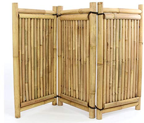 BADI Raumteiler aus gelben Bambus, 120 x 180cm 3teilig - Raumtrenner Paravent mobiler Sichtschutz