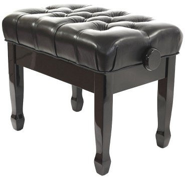 Cadenza Adjustable Height Real Leather Cushioned Deluxe Piano Stool - Polished Ebony
