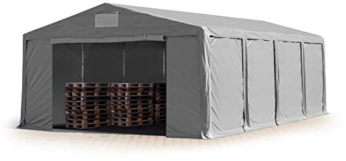 TOOLPORT Lagerzelt Industriezelt 8x8 m Zelthalle mit 3m Seitenhöhe PVC Plane 850 N grau wasserdicht Ganzjahreszelt mit Reißverschlusstor