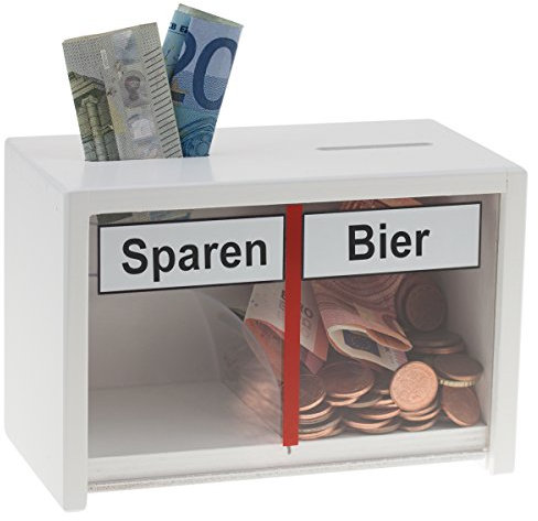 Witzige Spardose für Erwachsene | Sparen/Bier | Weiß | Geld rutscht Immer zum Bier | Bierkasse | Sparschwein lustig | Sparbüchse | Biergeschenke | Geschenke für Männer zum Geburtstag