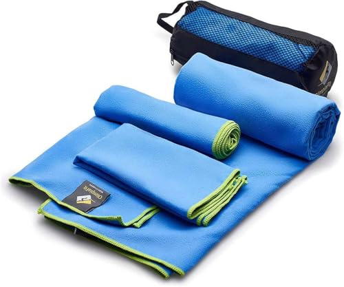 OlimpiaFit 3 Größe Handtücher zum Preis von 1 - Schnell Trocken - Super Saugfähig - Hochkompakt - Leicht - Satz von Mikrofasertücher - Am besten für Fitnessstudio Reise Lager