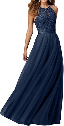 La_Marie Braut Elegantes 2-teiliges Damen-Set WeinNavy Blau Lang: Spitzen-Abendkleid mit Fischrocksaum & Bolero Jacke für Gartenparty, Hochzeiten & Ball -34-Navy Blau Lang