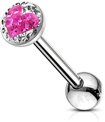 Rosa Herz Epoxy ?berdachte Multi Stein 14 Gauge chirurgischen Stahl Straight Barbell Zunge Kristallbar Piercingschmuck