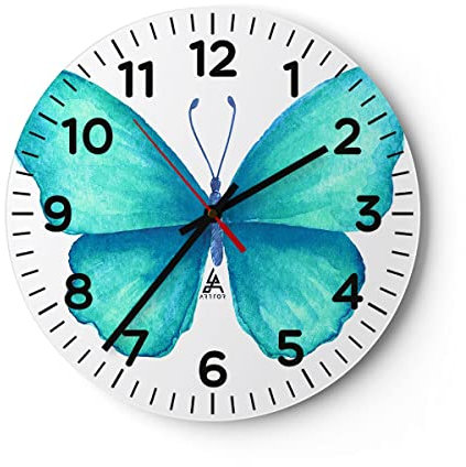 Modern Wanduhr Schmetterlinge Fliegen Kindheit Sommer 30x30cm Rund Klein Wand Uhr Glas Analog Zimmeruhren Küche Büro Wohnzimmer Glasuhr Wall Clock Dekoration Design Küchenuhr C4AR30x30-2899
