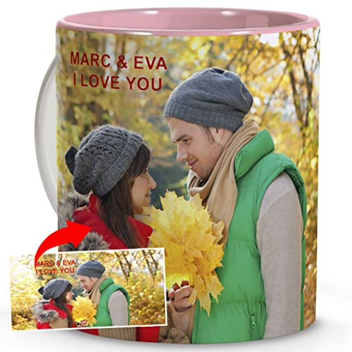 Taza Personalizada con Foto y Texto. Regalos Originales para Mujer. Regalo para el Día de la Madre Foto. Regalos Originales para una Madre. Día de la Madre Regalo Personalizado. Interior Rosa
