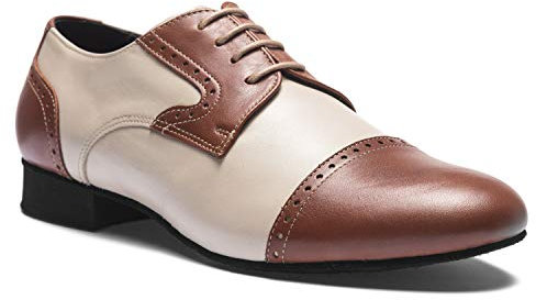 Pirou P100 Tanzschuhe Herren Chromledersohle, Braun Beige, 42.5 EU