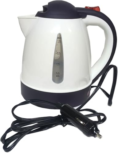 Explora® 12V DC Socket Electric Car Van Portable Travel Camping Caravan Kettle Tea Coffee Teapot Boiling Rapid Fast Boil Water Heater Cigarette Lighter - 1 Litre Capacity
