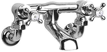 Old London BC303HXWM Topaz | Traditional Bathroom Wall Mounted Bath Filler with Crosshead Handles and Hexagonal Collars, 142mm x 262mm, Chrome/White