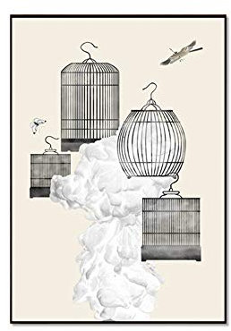 XIANGPEIFBH Drucken Sie Leinwand Malerei Birdcage Poster und Wandbild für Wohnzimmer Wandkunst Rahmen Dekoration Bilder 50x70 cm / 19,7 x 27,6 mit Rahmen