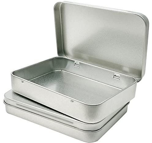 Hulless 6 Pcs Metal Hinged Tin Box Container Mini Portable Small Storage Container Kit with Lid for Home Storage 4.5x3.3x0.9 Inch, Silver
