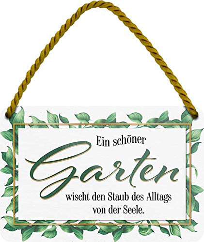 schilderkreis24 - Blechschilder Spruch EIN schöner Garten wischt den Staub des Alltags von der Seele Deko Schild Garten Geschenkidee 18x12 cm
