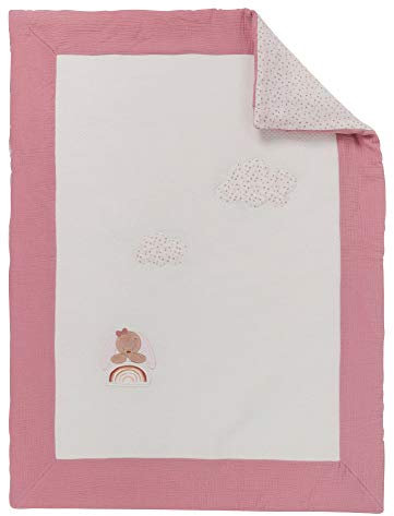 Nattou Kleine Kuscheldecke Kaninchen Pauline für Babys, 75 x 100 cm, Pauline und Sasha, Altrosa/Weiß