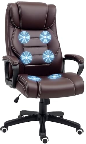 Vinsetto Office Chair, Computer Chair with 6-Point Massage, Brown | PU Leather, Padded Seat and Armrest, Tilt Function, Home Office