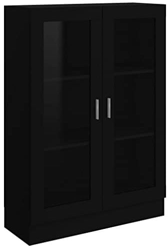 vidaXL Vitrinenschrank Bücherschrank Aktenschrank Büroschrank Vitrine Schrank Bücherregal Sideboard Schwarz 82,5x30,5x115cm Holzwerkstoff