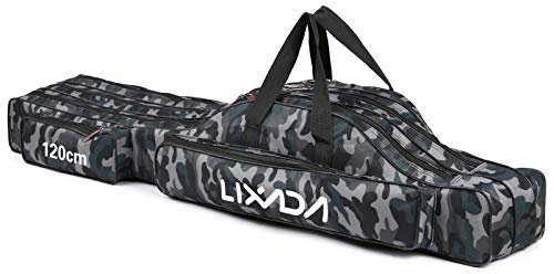 LIXADA Angelrutenkoffer – 3-lagiger Oxford-Klapprutenträger, Rolle und Angelzubehör, Reisetaschen (90 cm/120 cm/150 cm) (Camouflage, 120 cm)