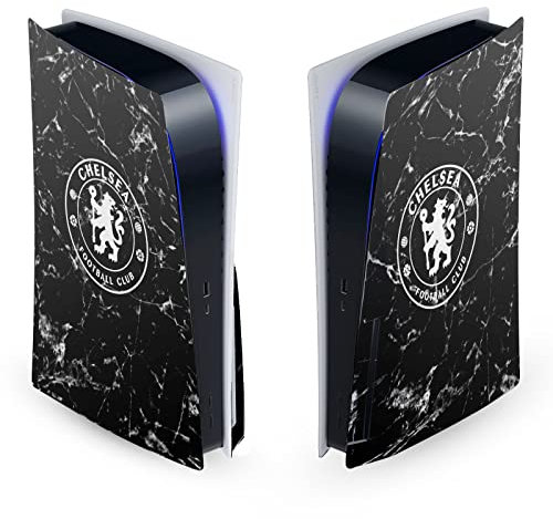 Head Case Designs Offizielle Zugelassen Chelsea Football Club Schwarz Marmor Gemischt Logo Vinyl Frontplatte Haut Gaming Aufkleber Abziehbild kompatibel mit Sony PlayStation 5 PS5 Disc Edition Console
