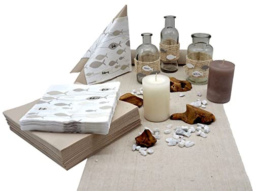 Tischdeko Kommunion Konfirmation Fisch Glaube Beige Natur Vasen Streudeko Set 20 Personen