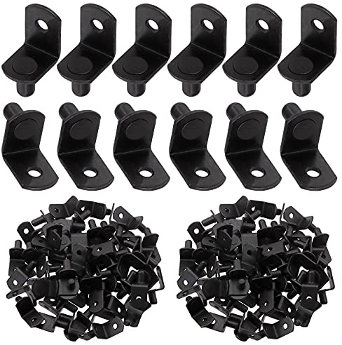 Swpeet 60 Pcs L-Shelf Pins, 6mm Black Support Pegs with Hole, Plated Steel Shelf Holder Pins Bracket Cabinet Clips Holder for Shelf Holes on Bookcase, Cabinets and Entertainment Centers