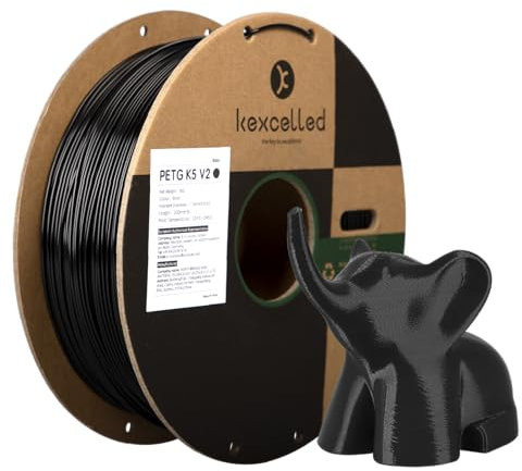 kexcelled PETG Filament 1,75 mm, 3D Druck Filament +/- 0,03 mm, 1 kg Spule (2,2 lbs), Chemische Resistenz, Passend für die Meisten FDM-Drucker, Schwarz