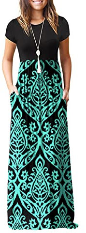 GRECERELLE Womens Maxi Dress Summer Casual Long Dresses for Ladies with Pockets (FP Blue Green, L)