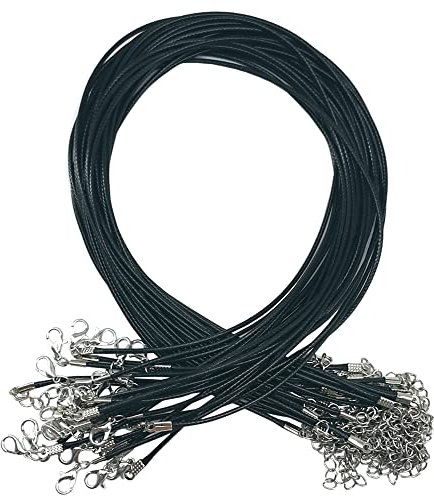 Ruidee 30PCS Necklace Cord Waxed Black Necklace Rope Lobster Clasp DIY Necklace Bracelet Jewelry Making, 1.5x43mm (UK-JJ-XLS-B)