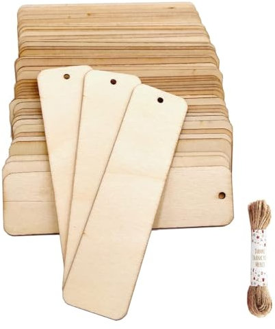 50 Stück Holzscheiben Rechteckige Blanko-Namensschilder Weinanhänger Haben Loch Unfertige Holzausschnitte Etiketten Kunst Handwerk Stücke für Hochzeit Party Weihnachten DIY Projekte Kartenherstellung