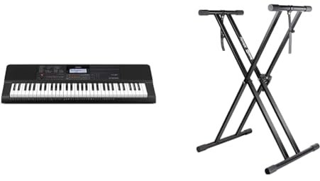 Casio CT-X700 & Support pour clavier pré-assemblé double embase RockJam Xfinity avec sangles de sécurité