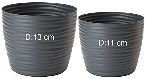 Macetero redondo con efecto 3D, Maceta, tallas XS + S en color antracita