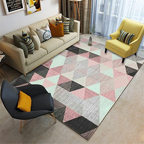 DJHWWD Kinder Zimmer bettumrandung Schlafzimmer zeitgenössischer geometrischer rechteckiger Teppich rosa dekoratives Wohnzimmer bürostuhl unterlage 120X160CM