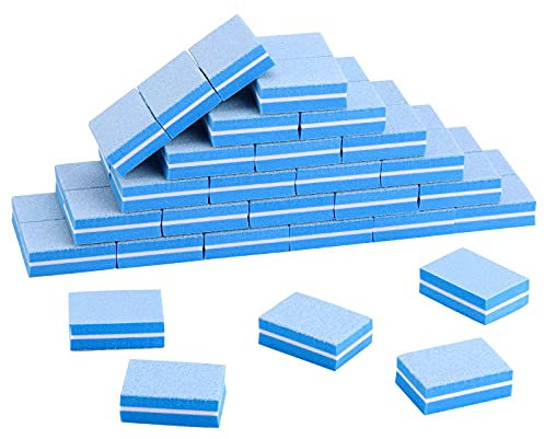 50 Pcs Mini Nail Buffer Blocks 180/100 Grit Sandwich Nail Buffer Washable for Nail Care(Blue)